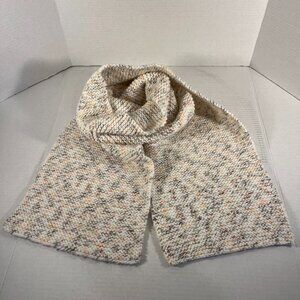 Off White with Brown and Orange Scarf Hand-Knit 63 inches x 9 and 3/4 inches NWT
